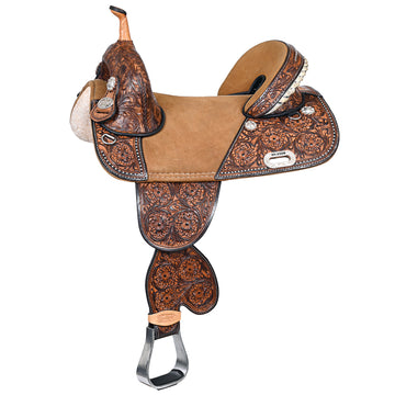 HILASON Western Horse Treeless Trail Barrel American Leather Saddle Brown